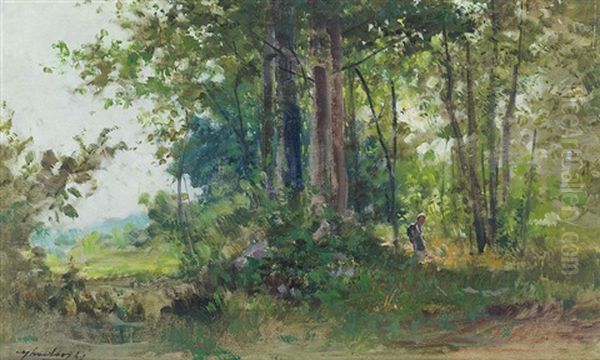 Contadinella Nel Bosco Oil Painting by Cesare Gheduzzi