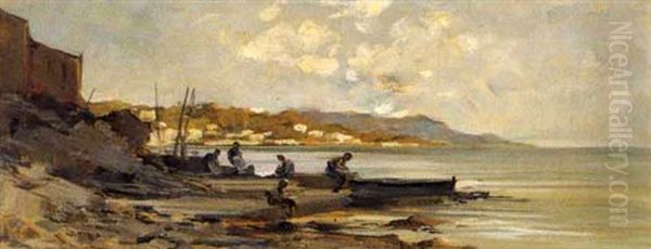 Marina D'albenga Oil Painting by Cesare Gheduzzi