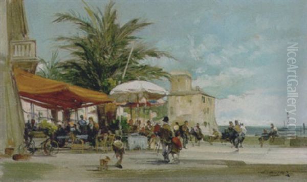 Passeggiata A Rapallo Oil Painting by Cesare Gheduzzi