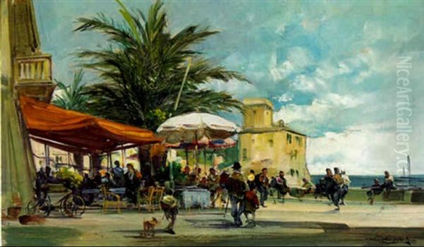 Uferpromenade Bei Rapallo Oil Painting by Cesare Gheduzzi