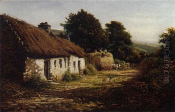 Harvesters By A Cottage Oil Painting by Peter Ghent