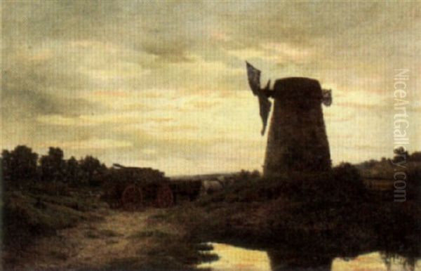 The Old Windmill Near Heswell, Cheshire, Evening Near West Kirkby Oil Painting by Peter Ghent