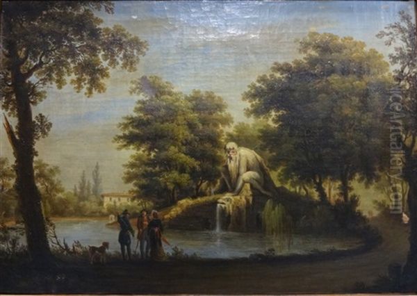 Le Colosse De L'apennin De Jean De Bologne Dans Les Jardins De La Villa Pratolino (ou Demidoff) Oil Painting by Giuseppe Gherardi