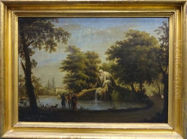 Le Colosse De L'apennin De Jean De Bologne Dans Les Jardins De La Villa Pratolino (ou Demidoff) Oil Painting by Giuseppe Gherardi