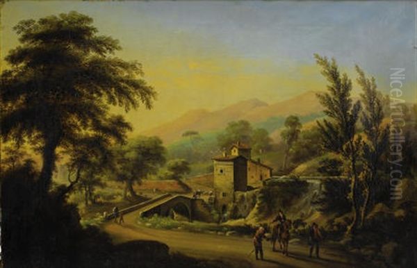 Italian Landscape With Beggars Oil Painting by Giuseppe Gherardi