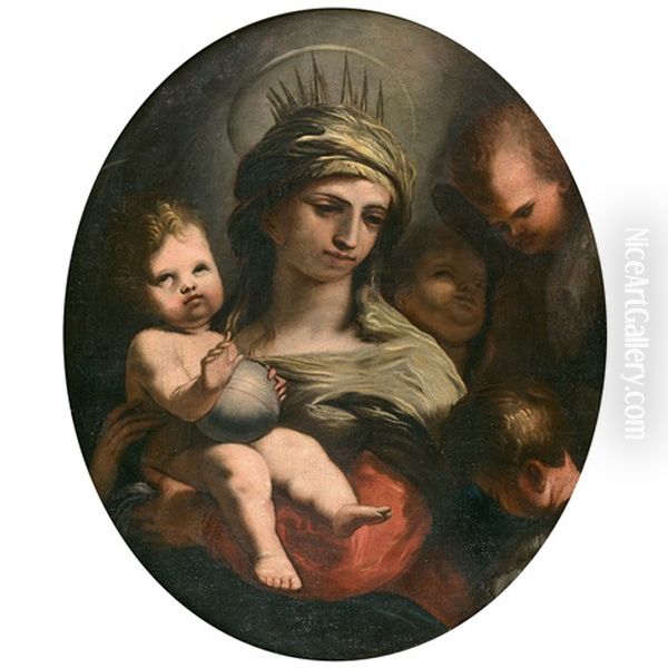 La Vierge A L'enfant Et Les Anges Oil Painting by Alessandro Gherardini