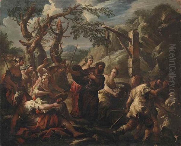 Moses Defending The Daughters Of Jethro Oil Painting by Alessandro Gherardini