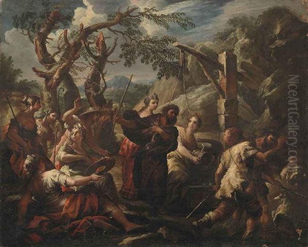 Moses Defending The Daughters Of Jethro Oil Painting by Alessandro Gherardini