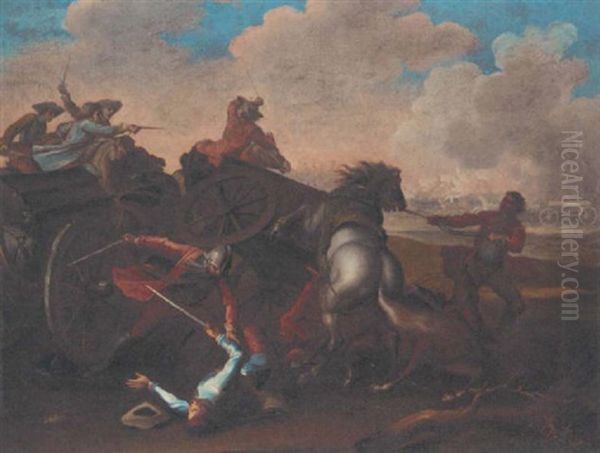 A Cavalry Attack Oil Painting by Antonio Maria Gherardini