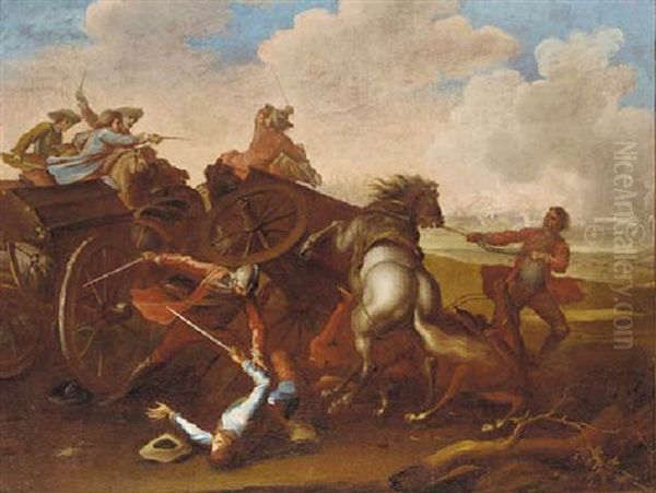 A Cavalry Attack Oil Painting by Antonio Maria Gherardini