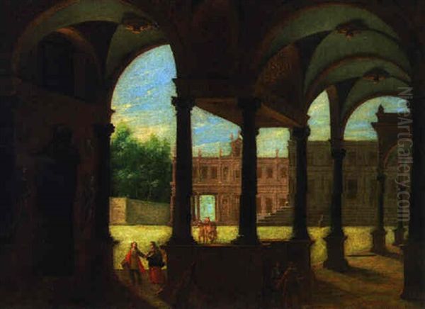 Figures In The Courtyard Of A Palace Oil Painting by Anton Gunther Gheringh