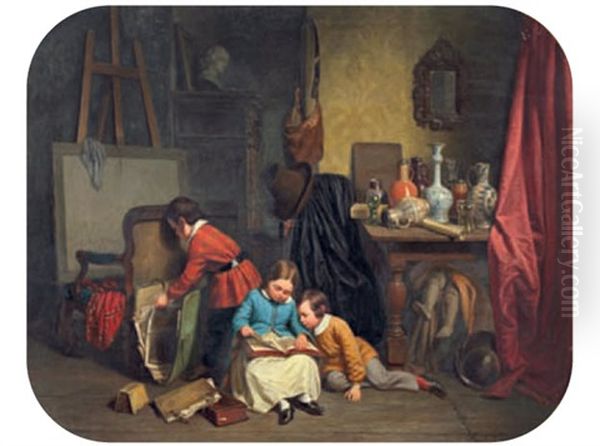 Jeux D'enfants Oil Painting by Napoleon Francois Ghesquiere