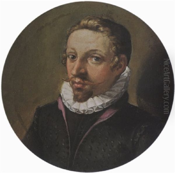 A Portrait Of A Gentleman, Wearing A Red-lined Black Costume With White Lace Collar by Jacques de Gheyn II