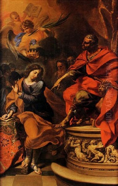 San Genesio Di Fronte All'imperatore Domiziano Oil Painting by Giuseppe Ghezzi