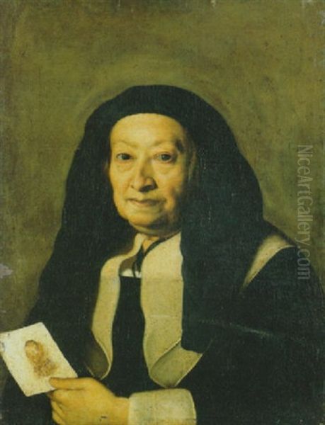 Ritratto Di Giovanna Garzoni Con Una Miniatura Nella Mano Sinistra Oil Painting by Giuseppe Ghezzi