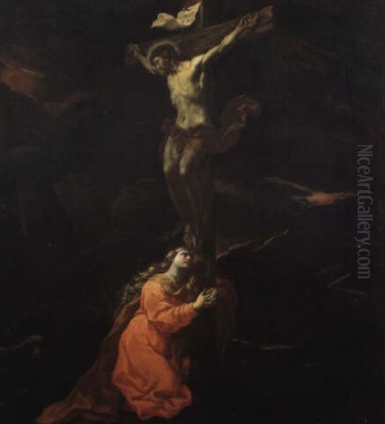 La Maddalena Ai Piedi Del Crocifisso Oil Painting by Giuseppe Ghezzi