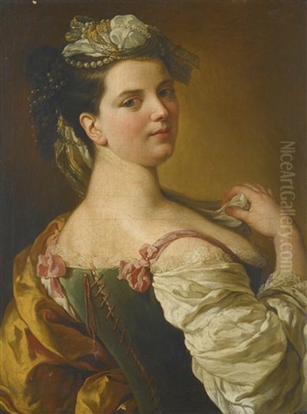 Portrait Of A Young Girl As A Shepherdess Oil Painting by Pier Leone Ghezzi