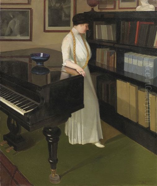 La Signora Ojetti Al Pianoforte Oil Painting by Oscar Ghiglia