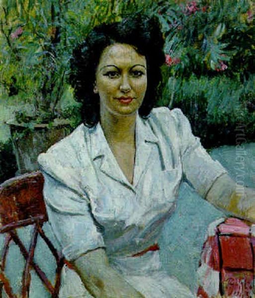 Signora In Giardino Oil Painting by Paolo Ghiglia