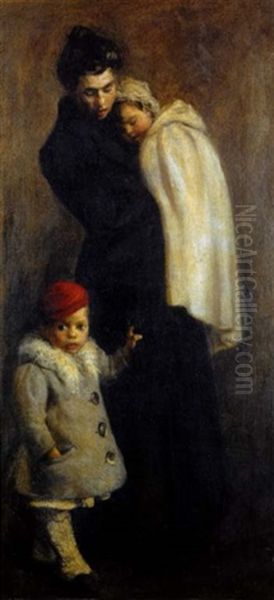 A French Family In Winter Garb Oil Painting by Alida Ghirardelli