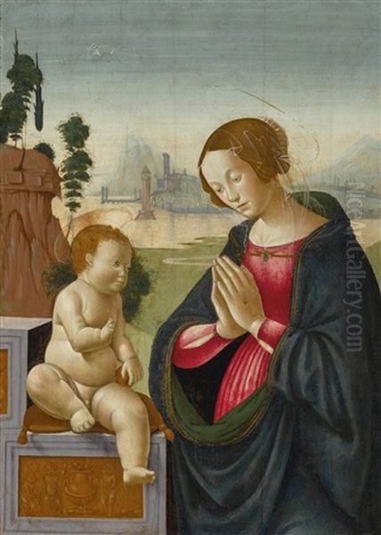 Madonna Adoring The Infant Christ Oil Painting by Domenico Ghirlandaio