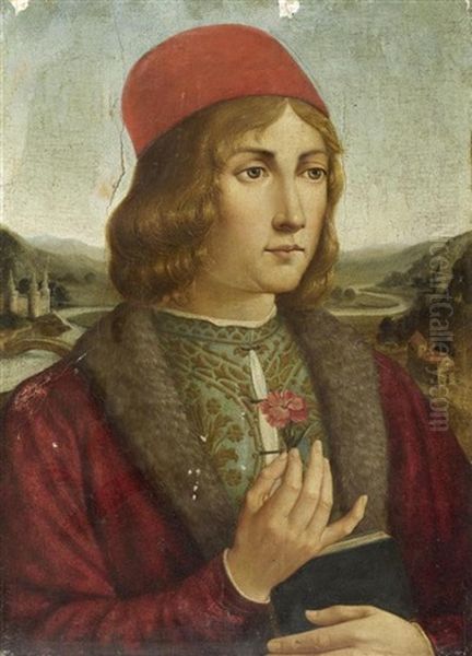 Portrait Eines Jungen Mannes Mit Nelke Oil Painting by Domenico Ghirlandaio