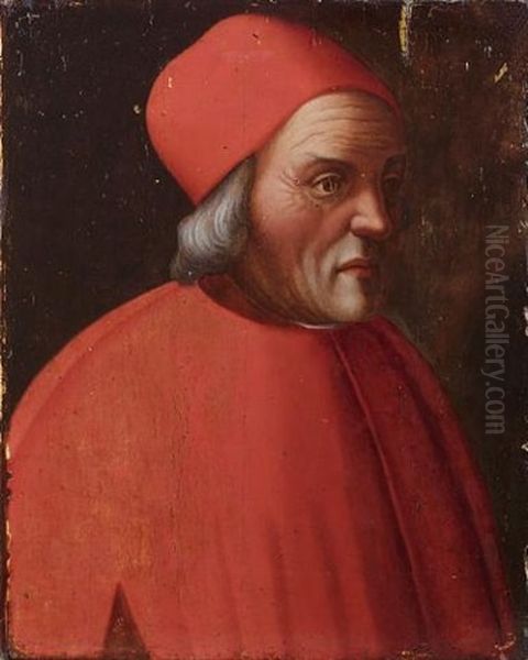 Portrait Of Marsilio Ficino, Bust-length, In A Scarlet Coat And Cap Oil Painting by Domenico Ghirlandaio