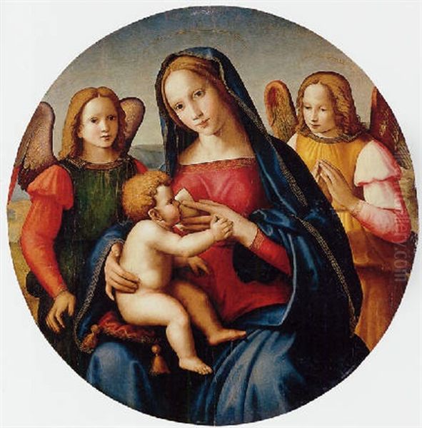 Madonna And Child With Adoring Angels Oil Painting by Domenico Ghirlandaio