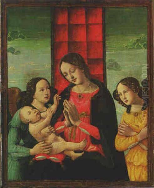 The Madonna And Child With Two Attendant Angels Oil Painting by Domenico Ghirlandaio