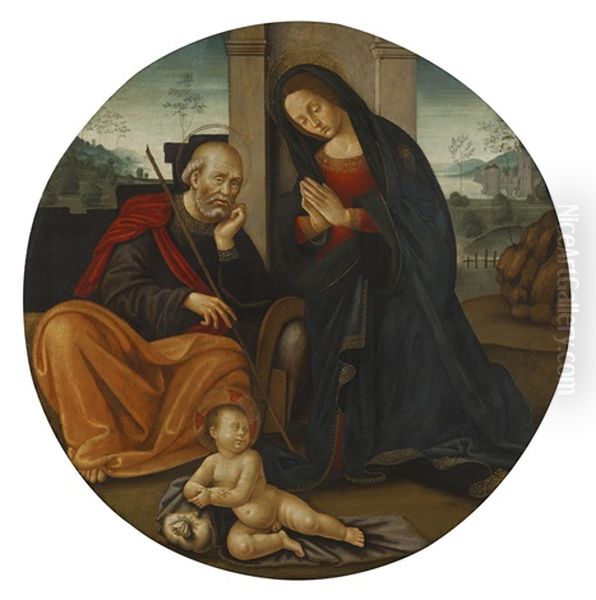 Adoration Of The Christ Child With St Joseph Oil Painting by Ridolfo del Ghirlandaio