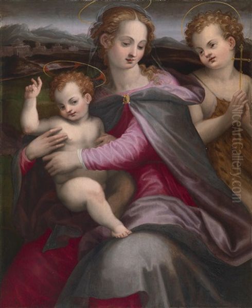 Madonna Mit Kind Und Dem Johannesknaben (collab. W/michele Tosini) Oil Painting by Ridolfo del Ghirlandaio