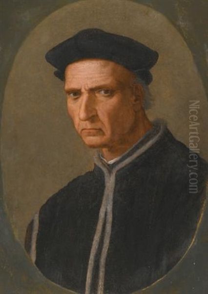 Portrait Of Piero Soderini, Half Length, Wearing A Black Coat And A Black Hat Oil Painting by Ridolfo del Ghirlandaio