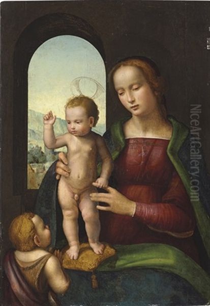 The Madonna And Child With The Infant Saint John The Baptist Oil Painting by Ridolfo del Ghirlandaio