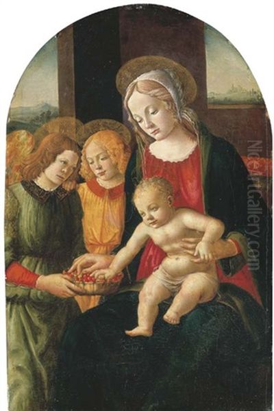 The Madonna And Child With Angels, A Landscape Beyond Oil Painting by Davide Bigordi Ghirlandajo