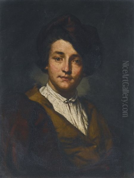 Portrait Of A Youth, Bust-length, Wearing A Red Hat And Sash Oil Painting by Vittore Giuseppe Ghislandi (Fra' Galgario)