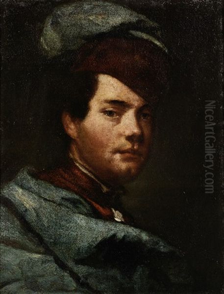 Portrait Of A Boy, Bust-length, In A Blue Coat And Hat Oil Painting by Vittore Giuseppe Ghislandi (Fra' Galgario)