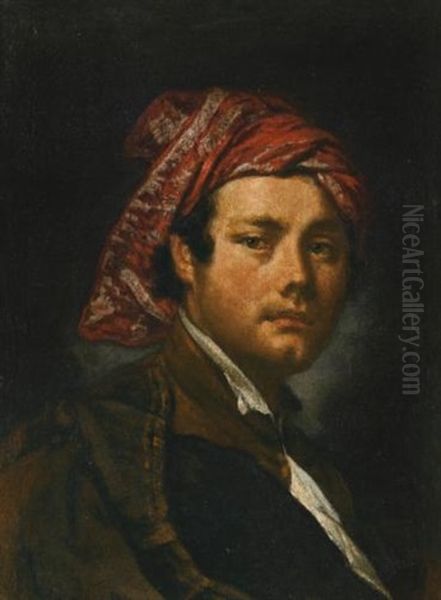 Portrait Of A Man, Bust-length, Wearing A Red Headscarf Oil Painting by Vittore Giuseppe Ghislandi (Fra' Galgario)