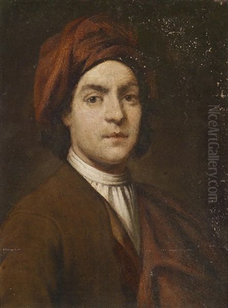 Bikdnis Eines Herrn Mit Rotem Turban Oil Painting by Vittore Giuseppe Ghislandi (Fra' Galgario)