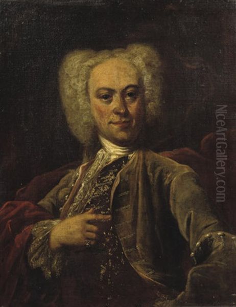 Portrait Of A Nobleman In A Purple Coat And White Jabot Oil Painting by Vittore Giuseppe Ghislandi (Fra' Galgario)