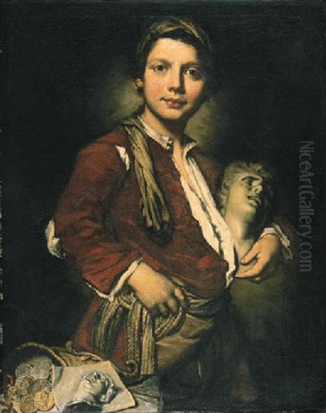 Portrait Of A Young Sculptor Holding A Bust Oil Painting by Vittore Giuseppe Ghislandi (Fra' Galgario)