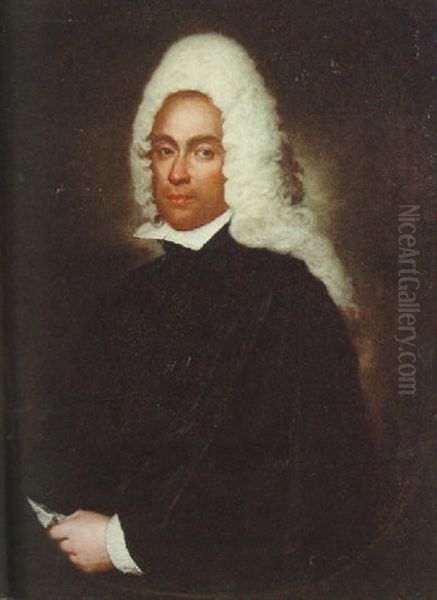 Portrait Of A Gentleman In A Wig And Black Robes, Holding A Letter Oil Painting by Vittore Giuseppe Ghislandi (Fra' Galgario)