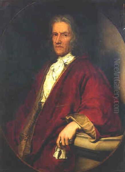 Portrait Of A Gentleman, Three-quarter-length, Wearing A Red Cloak Oil Painting by Vittore Giuseppe Ghislandi (Fra' Galgario)