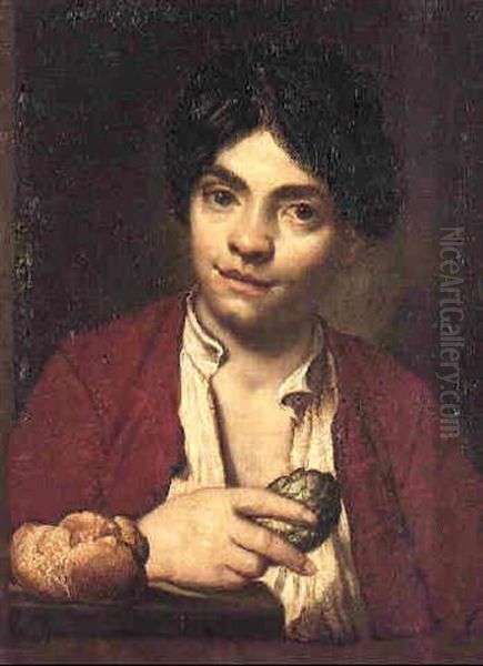 Portrait Of A Young Boy Holding An Artichoke Beside A Panino Oil Painting by Vittore Giuseppe Ghislandi (Fra' Galgario)