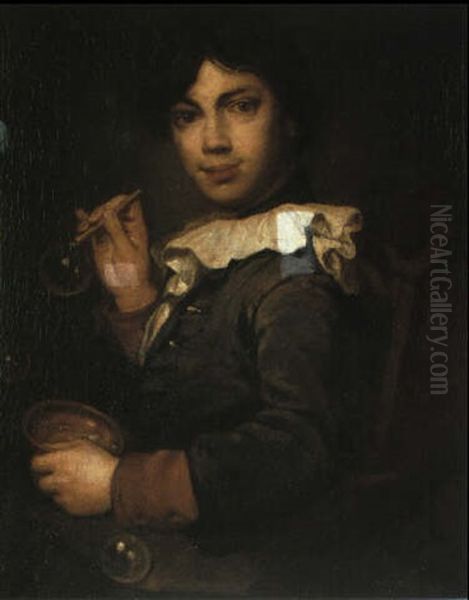 Portrait D'un Jeune Garcon Soufflant Des Bulles De Savon Oil Painting by Vittore Giuseppe Ghislandi (Fra' Galgario)