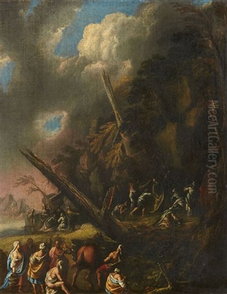 Moses Striking Water From The Rock Oil Painting by Giovanni Ghisolfi