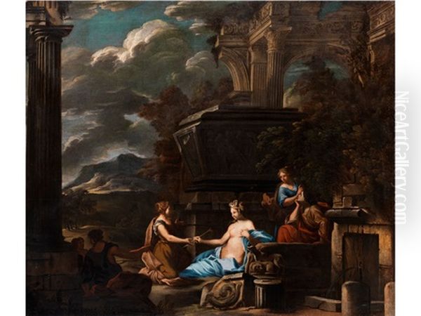 Ruinencapriccio Mit Mythologischer Szene Oil Painting by Giovanni Ghisolfi