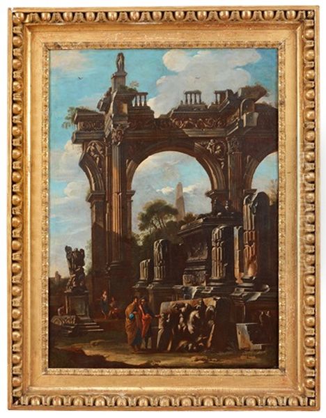 Capriccio Med Ruiner Och Figurstaffage Oil Painting by Giovanni Ghisolfi