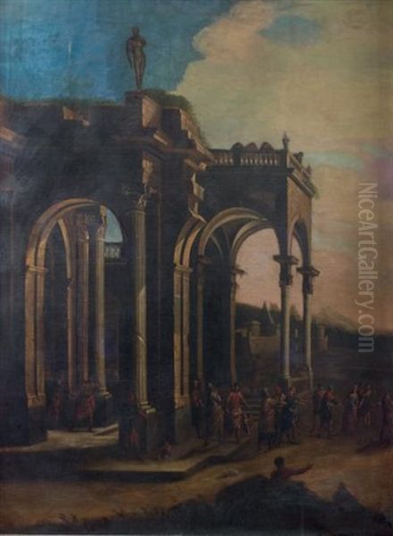 Personnages Dans Des Ruines Antiques Oil Painting by Giovanni Ghisolfi