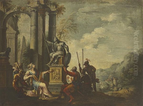 Artemisia Toasting The Statue Of Her Dead Husband Mausolus With Wine Mixed With His Ashes Oil Painting by Giovanni Ghisolfi