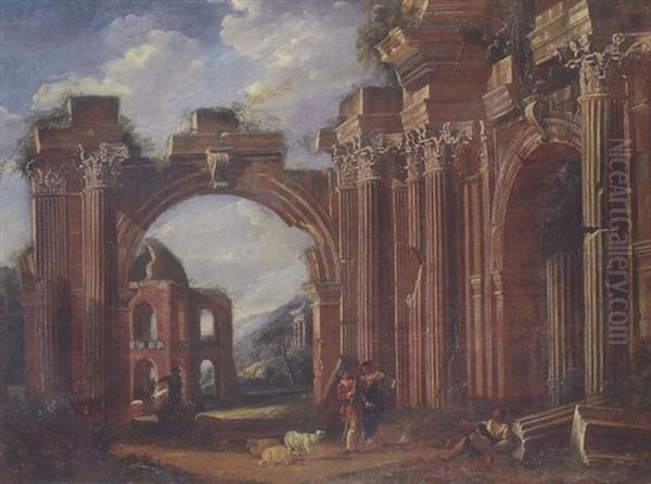 Ruines Romaines Animees De Personnages Oil Painting by Giovanni Ghisolfi